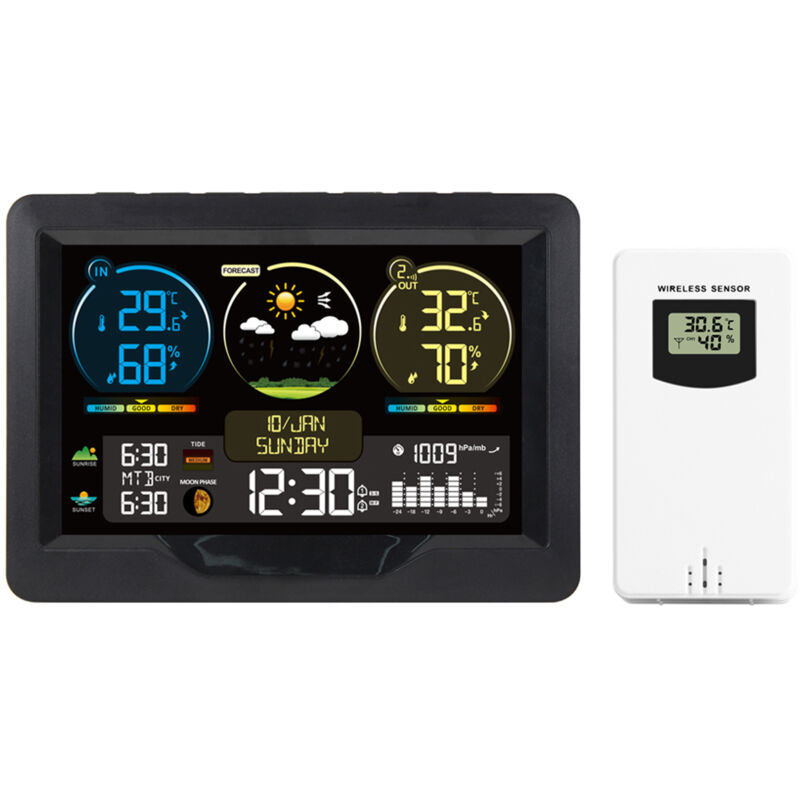 Intelligente Wetterstation Fj3383m Mit Uhr Und Farbdisplay Zur Messung Von Innen- Und Außentemperatur Und Luftfeuchtigkeit Mit 1 Sensor (unterstützt Bis Zu 3 Sensoren)