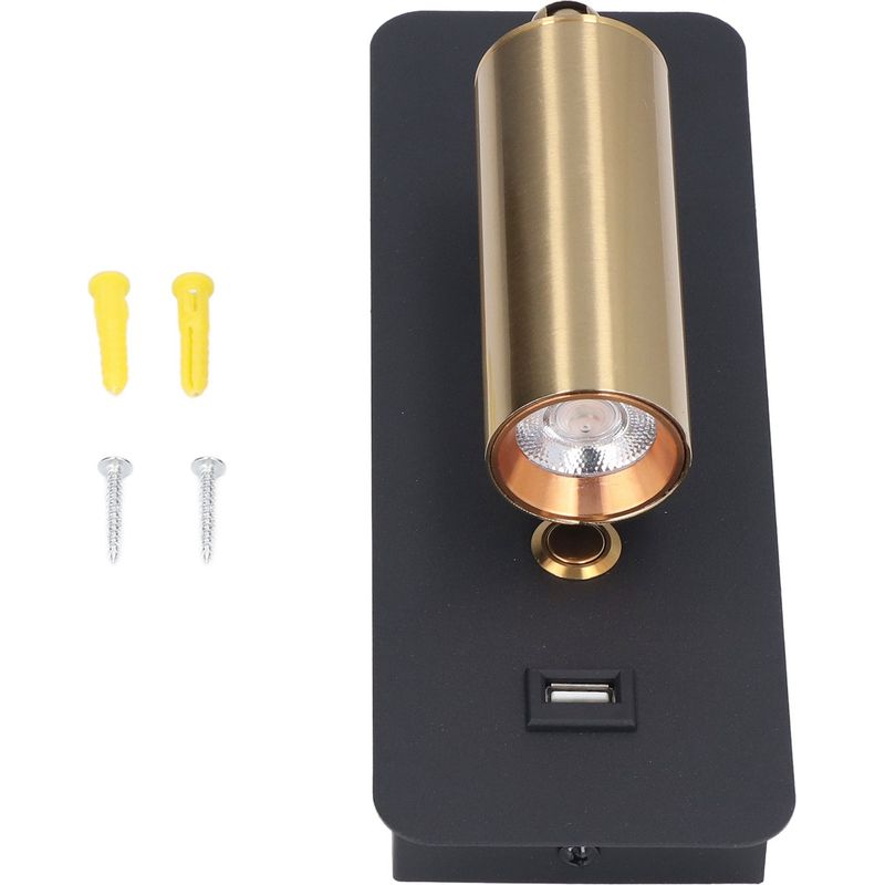 Minimalistische Led-wandleuchte Mit Usb-anschluss, Schwarz Und Gold, Neutrales Licht, Integrierter Stecker, 85–265 V