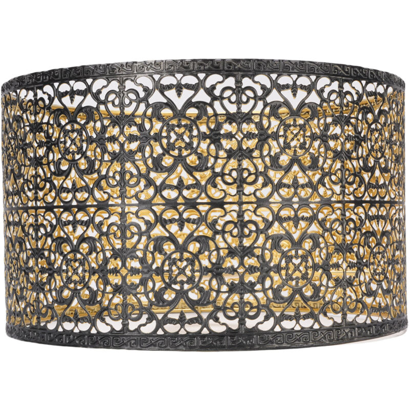 Zylindrischer Lampenschirm Aus Metall, E14/e27, In Schwarz Und Gold, Durchbrochenes Eisen