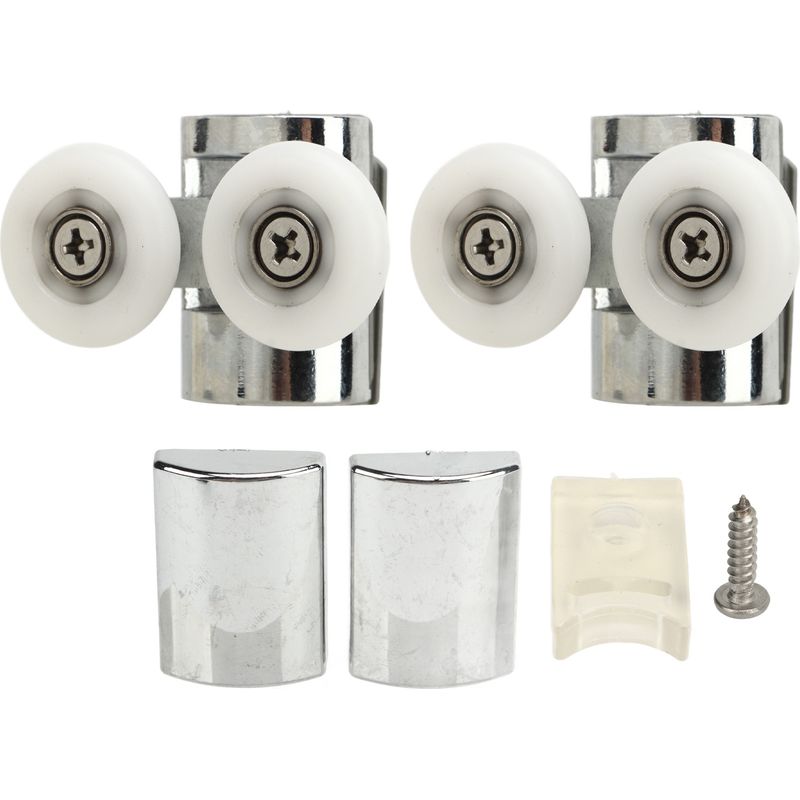 Schiebetürrollen-set – 23 Mm Weiße Stahlrollen Oben Und Unten, 2 Rollen + Abdeckungen + Zubehör Für Badezimmer- Und Schranktüren