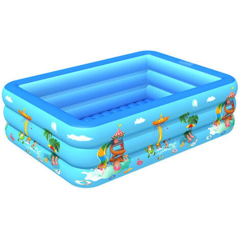 Aufblasbares Planschbecken, Verstärktes Familienplanschbecken, Rechteckiges Planschbecken Für Kinder, 120 X 85 X 35 Cm, Blau