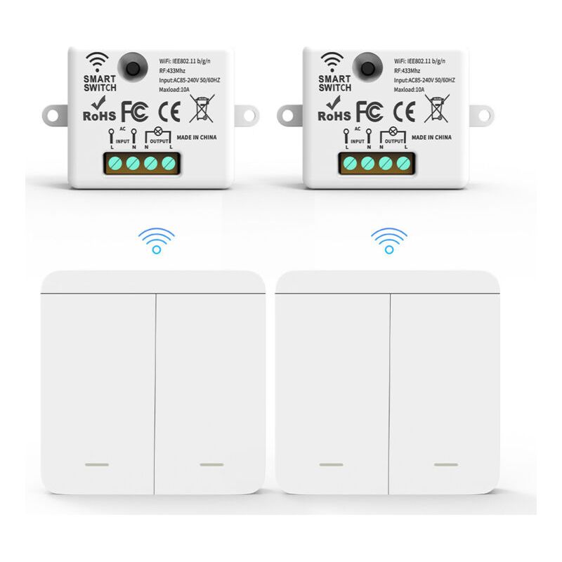 433-mhz-2-fach-funkschalter-set, Nachrüstung Ohne Verkabelung, Selbstklebende Fernbedienung Für Die Heimbeleuchtung