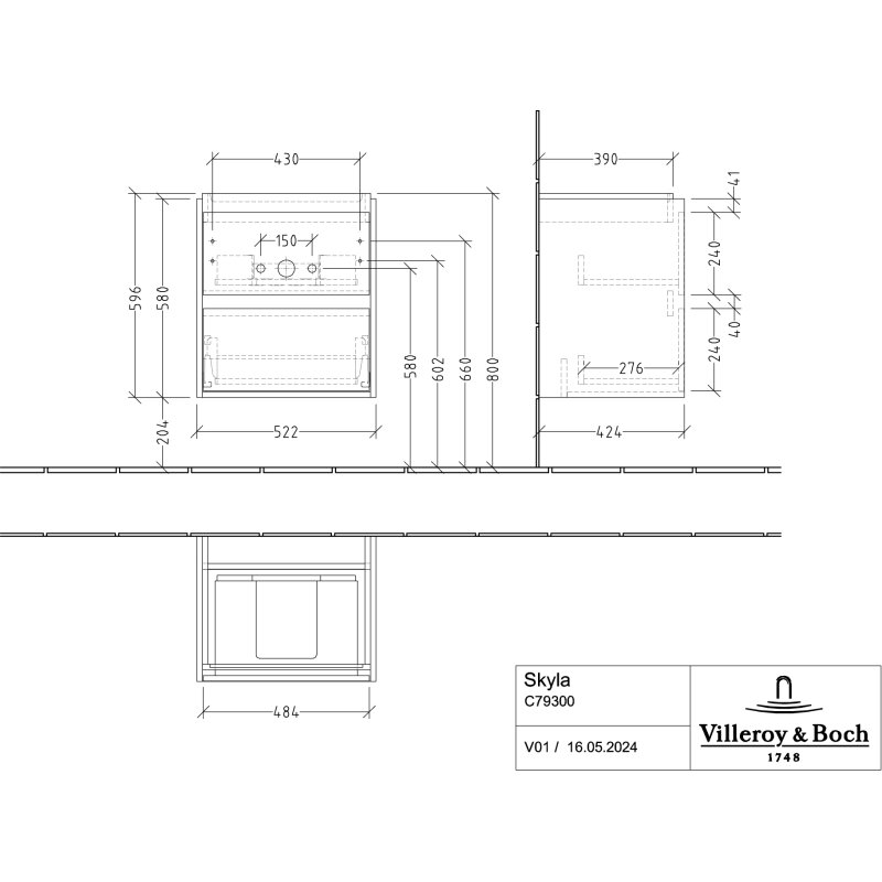 Villeroy & Boch Skyla Waschtischunterschrank 52,2 X 59,6 Cm, 2 Auszüge