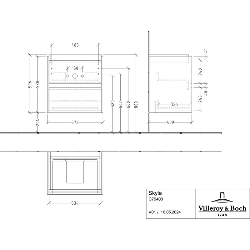 Villeroy & Boch Skyla Waschtischunterschrank 57,2 X 59,6 Cm, 2 Auszüge