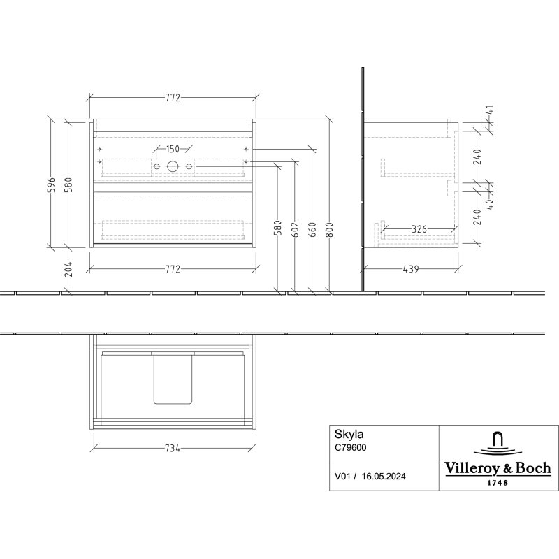 Villeroy & Boch Skyla Waschtischunterschrank 77,2 X 59,6 Cm, 2 Auszüge