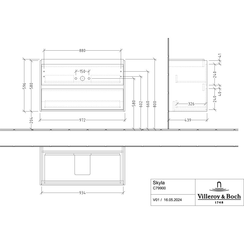 Villeroy & Boch Skyla Waschtischunterschrank 97,2 X 59,6 Cm, 2 Auszüge