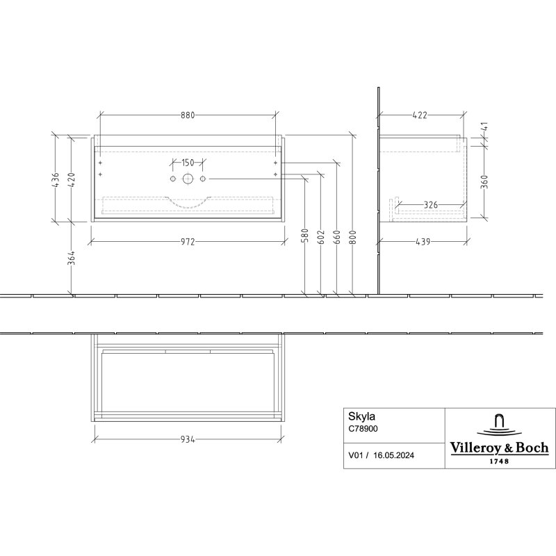 Villeroy & Boch Skyla Waschtischunterschrank 97,2 X 43,6 Cm, 1 Auszug