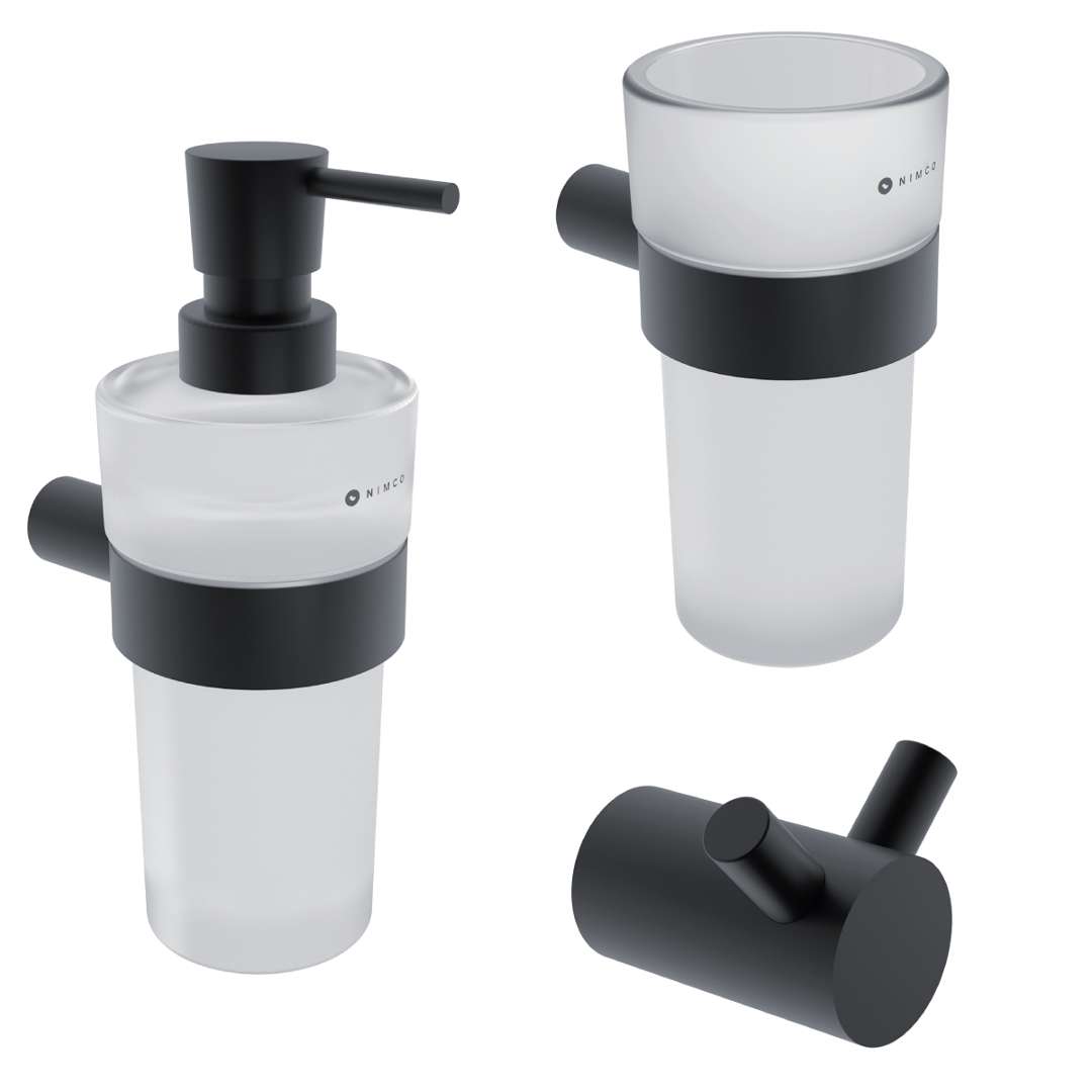 Nimco Bormo - Badezimmer-accessoire-set, Glas/mattschwarz Brc Set-31w-t-90