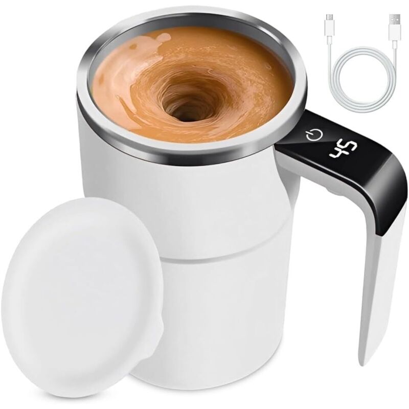 Automatischer Mixbecher Aus Edelstahl – Für Kaffee, Tee, Heiße Schokolade, Milch, Kakao & Proteinpulver – Modell 2 – Weiß