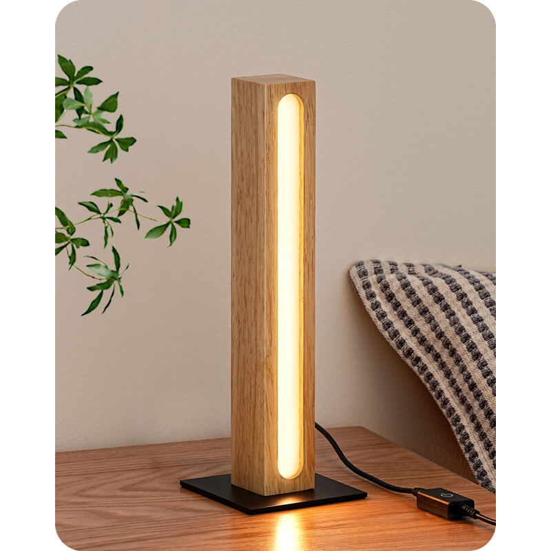 Led-tischlampe Säulenförmig Aus Holz – Touch-dimmbar Mit Speicherfunktion, 3 Farbtemperaturen (3000k-4500k-6000k) – Rechteckiges Design Für Nachttisch & Wohnzimmer