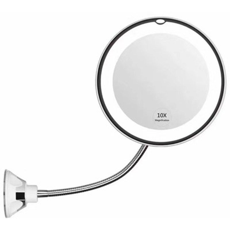 Led-kosmetikspiegel – Flexibler Make-up-spiegel Mit Led-beleuchtung – 10-fache Vergrößerung – Starker Saugnapf