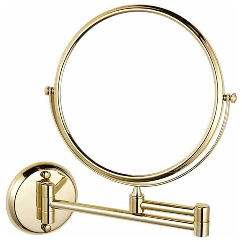 Wandspiegel – 20,3 Cm, Schwenkbarer Doppelspiegel, Klappbar – 5-fache Vergrößerung – Für Badezimmer & Rasur – Gold