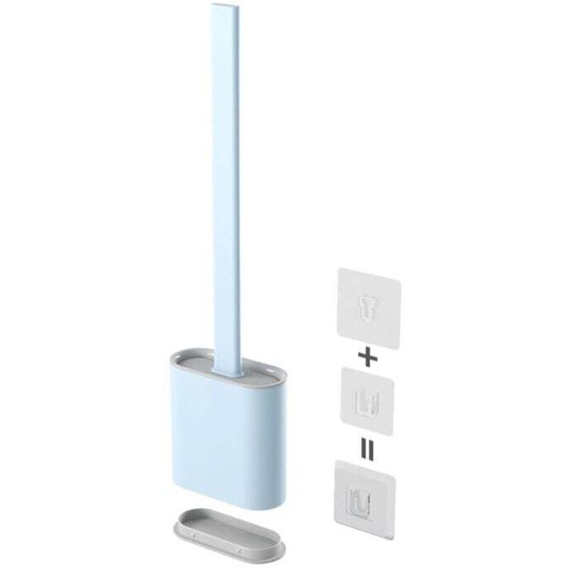 Wc-bürste Aus Silikon – Hängende Toilettenbürste Mit Schnelltrocknung – Langer Griff – Wand- Oder Bodenmontage – Hellblau