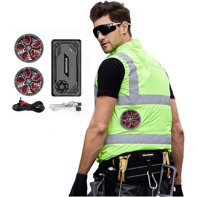 12v Fluoreszierende Grüne Kühlweste, Größe 180/xxl, Komplettset Mit Netzteil Und Ventilator Für Den Außeneinsatz