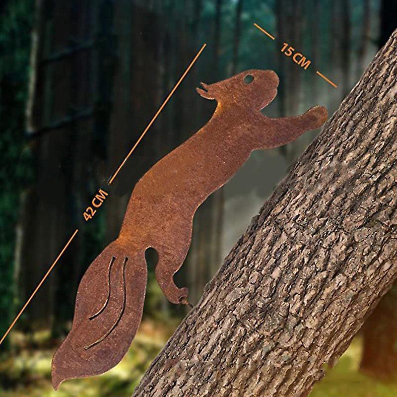 Eichhörnchen-baumschmuck – Gartendekoration Aus Metall – 42 Cm – Natürliche Rostpatina