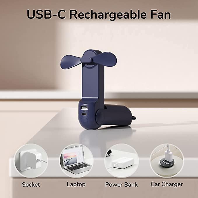 Mini-tragbarer Ventilator, Blauer 3-in-1-handventilator, Wiederaufladbarer Taschenventilator, Batteriebetriebener Ventilator [24 Stunden Laufzeit] Mit Akku