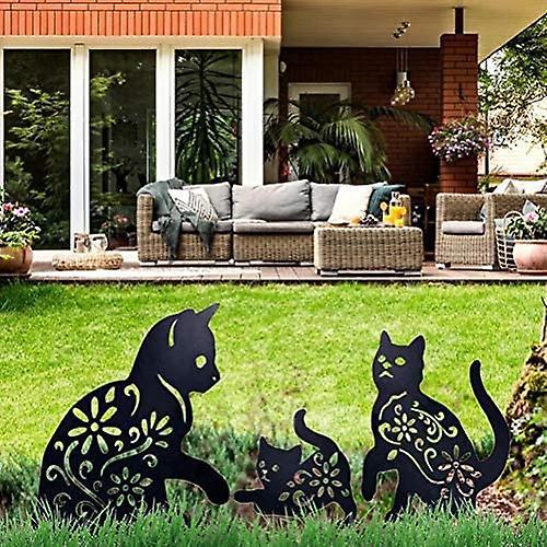 Gartendekoration Mit Katzenmotiven Aus Metall, 3-teiliges Set, Katzen-silhouette, Tierform, Zum Aufstellen, Schwarz