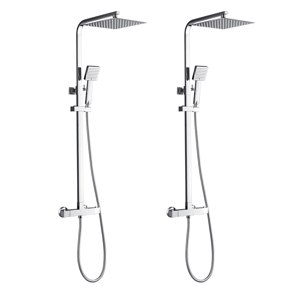 2pcs Colonna Doccia Cromato, Auralum Colonna Doccia Con Miscelatore Termostatico, Set Doccia Con Soffione Quadrato 248mm E Doccetta, Asta Doccia Regolabile 75-127cm