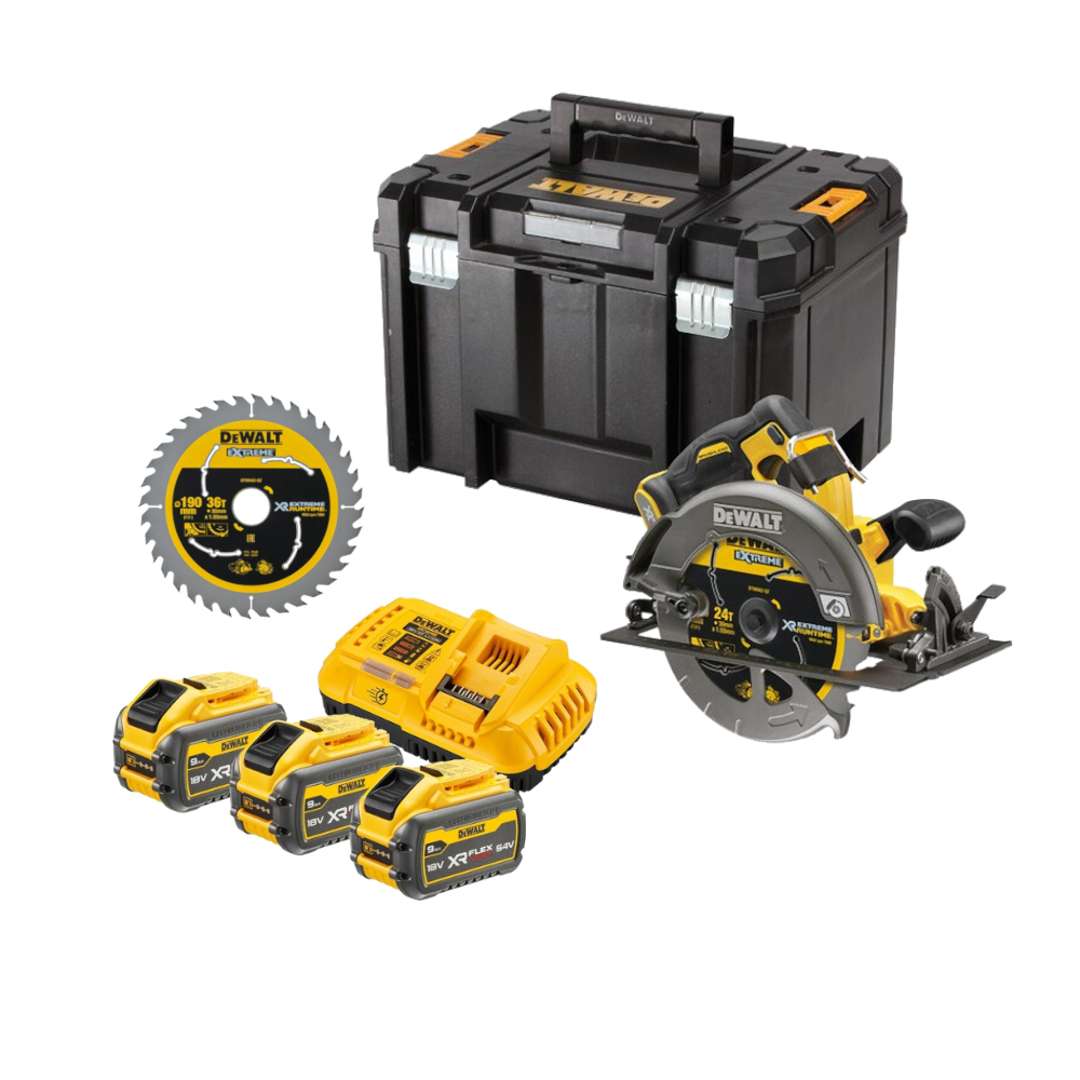 Dewalt - 54v Aku Kreissäge 190 Mm, Mit Zubehör, 3x Akku 9,0 Ah Li-ion, Ladegerät Dcs578nta