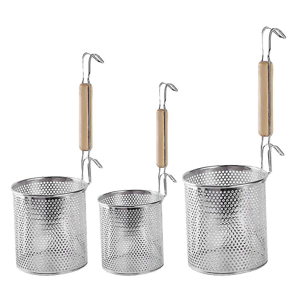 Nudelsieb Aus Edelstahl Mit Haken Und Holzgriff, Abtropfkorb Für Ravioli, Udon, Gemüse Und Pasta, 16 Cm