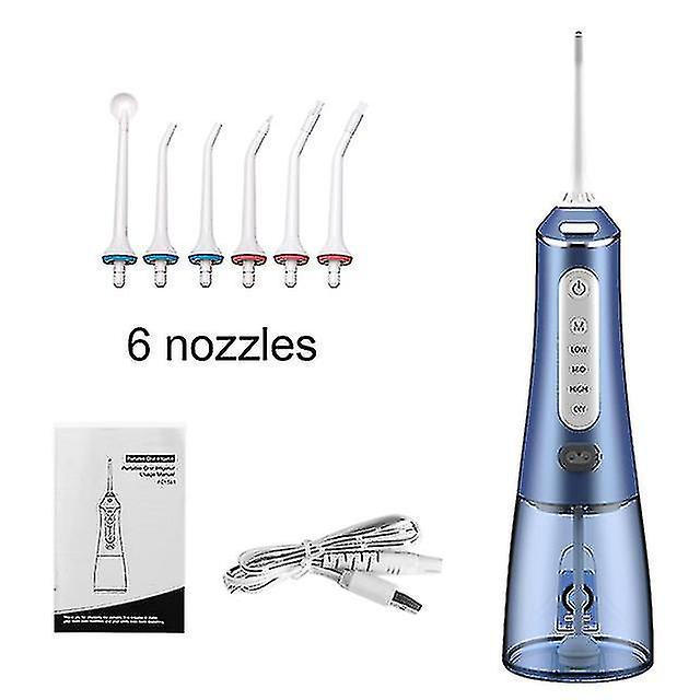 Tragbarer, Per Usb Aufladbarer Munddusche Mit 300 Ml Wassertank, Ipx7 Wasserdicht, Wasserstrahl Für Die Zähne Und 6 Mundstücken.