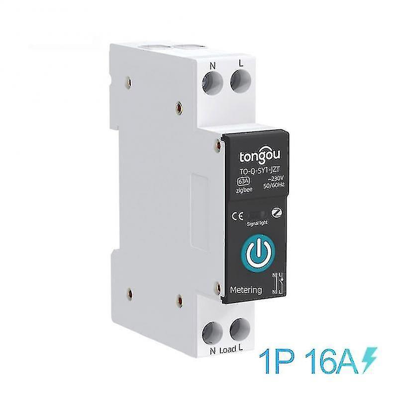 Tuya Zigbee Smart-leistungsschalter Mit Zähler, 1-polig, 63 A, Din-schienenmontage, 16 A Mit Zähler