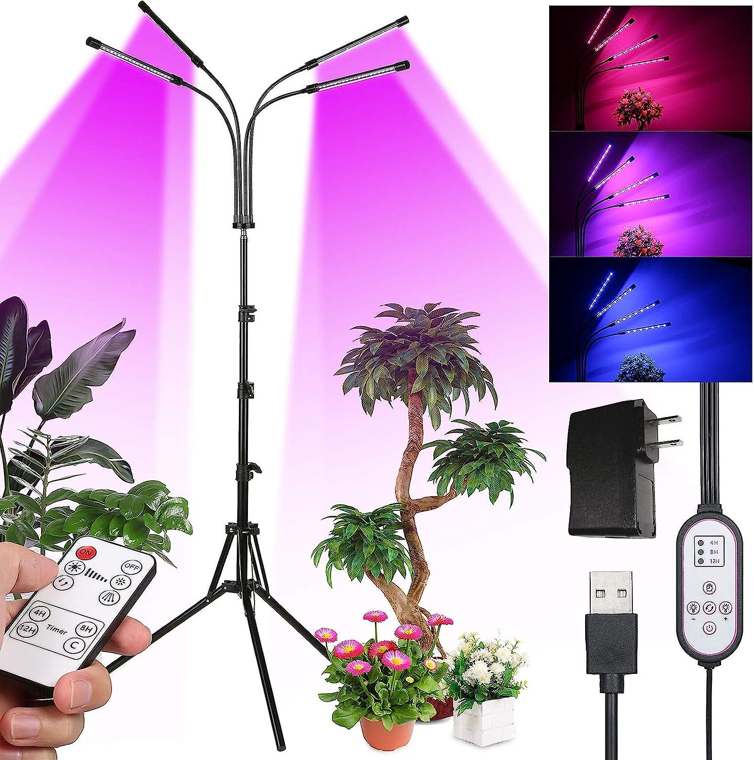 Neue 80-led-vollspektrum-pflanzenlampe Für Zimmerpflanzen Mit 10 Helligkeitsstufen, 4 Leuchtenköpfen, Timer Und Unabhängiger Steuerung.