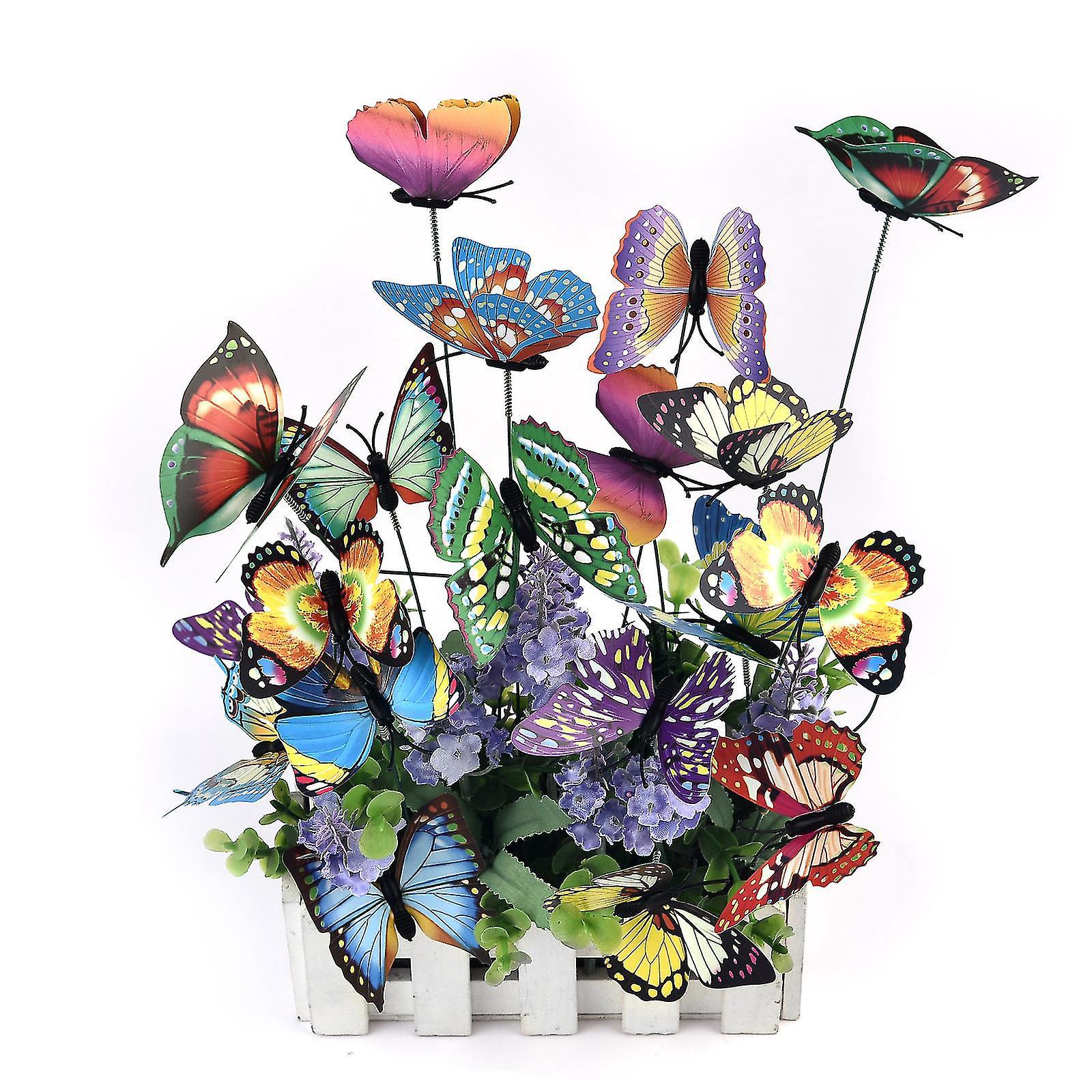 Set Mit 50 Farbenfrohen, 7 Cm Großen Schmetterlingen Zur Gartendekoration Auf Stöcken – 100 Stück