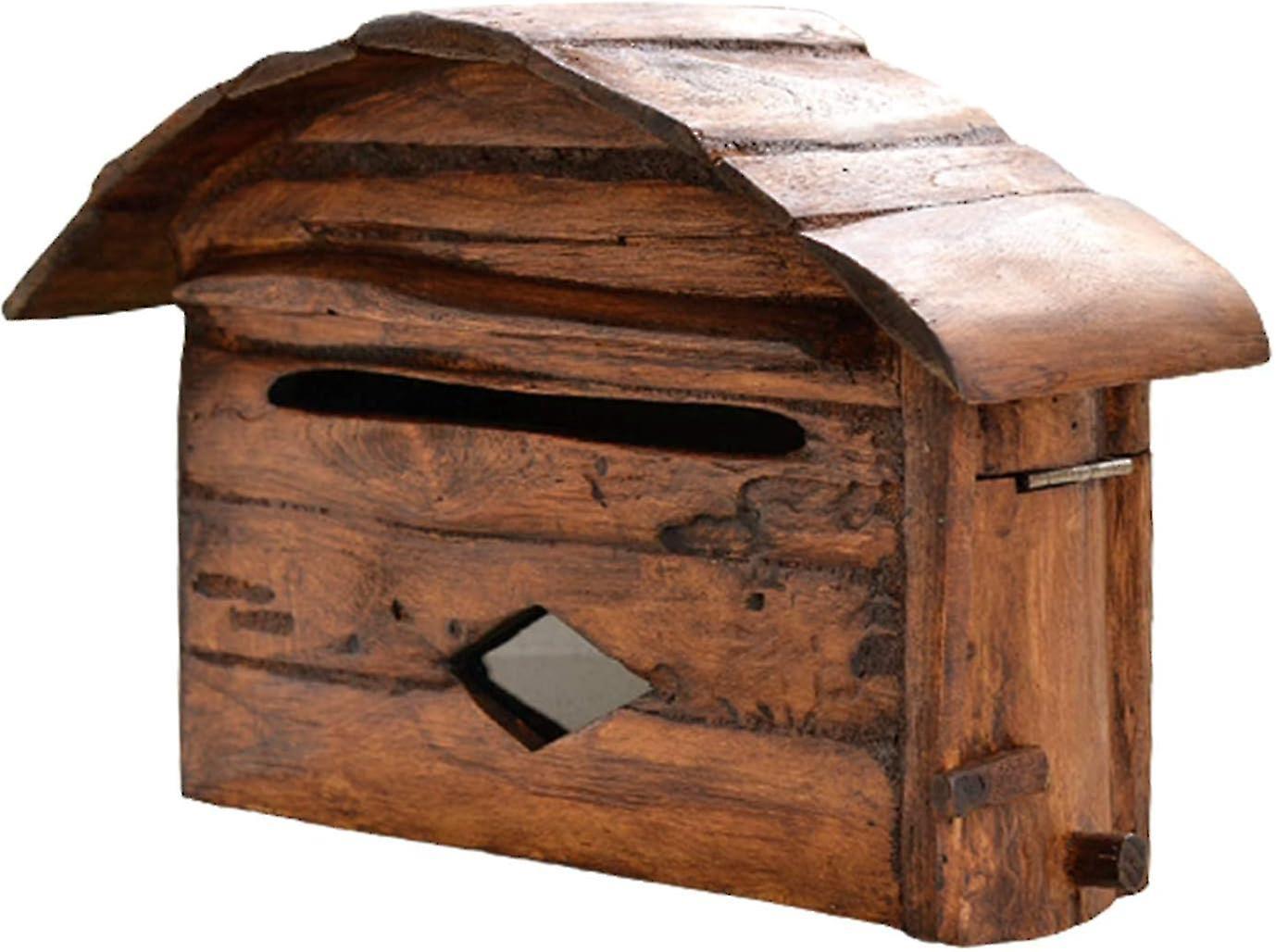 Rustikaler, Wandmontierter Briefkasten Aus Holz Mit Fenster