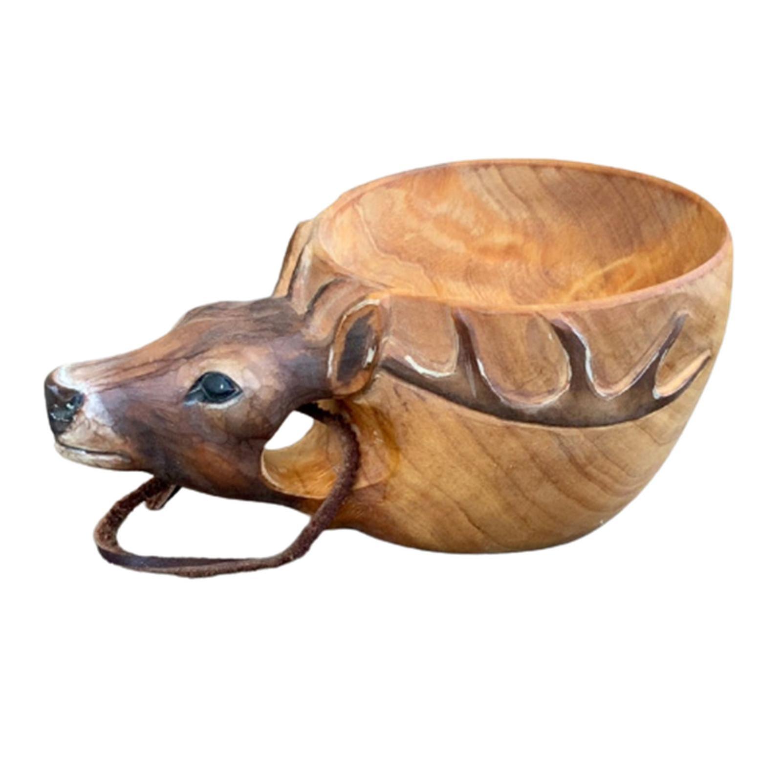 Tierförmiger Holzbecher, Handgeschnitzter, Tragbarer Campingbecher Mit Hirschmotiv