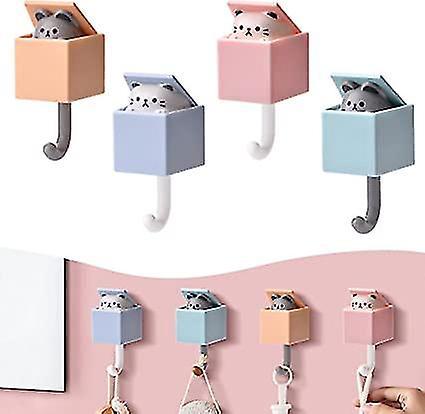 Set Mit 4 Kawaii-katzen-türhaken, Praktische Und Niedliche Haken In Katzenform, Tier-schlüsselhalter, Wanddekoration, Für Schlüssel, Hüte, Mäntel Usw.