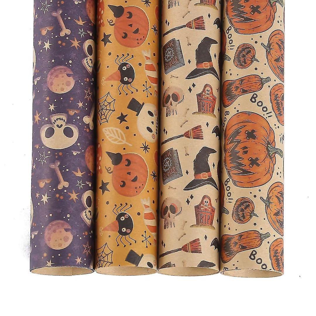 Blatt Halloween-geschenkpapier, Braunes Kraftpapier Für Vintage-geschenkverpackungen, Perfekt Für Halloween Und Den Tag Der Toten (4