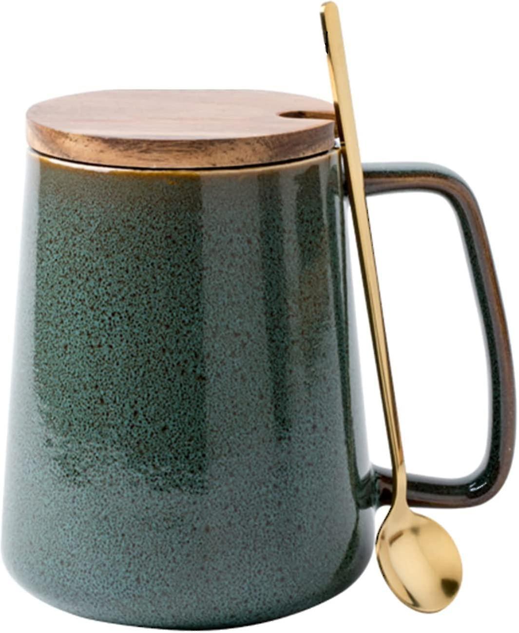 Extra Großer 710-ml-keramikbecher Mit Großem Henkel, Riesige Tasse Für Tee Und Kaffee, Ideal Für Büro Und Zuhause, Spülmaschinen- Und Mikrowellengeeignet, Mit Holzlöffel Und Becher.