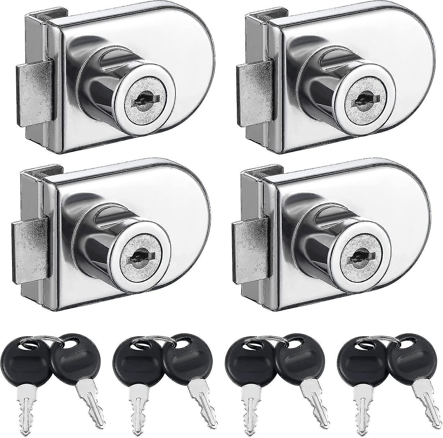 Set Mit 4 Bohrfreien Schaufensterschlössern, Schlösser Für Einflügelige Glastüren Mit Identischen Schlüsseln, Doppelt Öffnendes Sicherheitsschloss Für 5-8 Mm Dicke Schaufensterscheiben