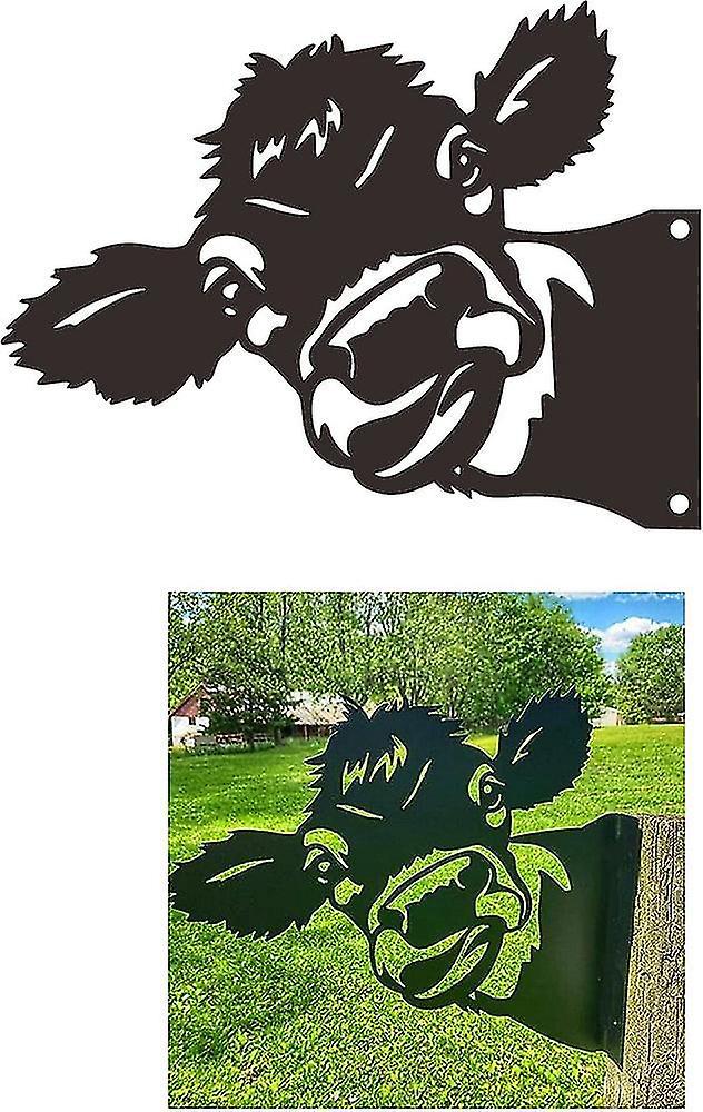 Gartendekoration Aus Metall Mit Bauernhofmotiven, Gartenzaundekoration, Hängekunst Für Den Garten, Gartenkalbstatue.