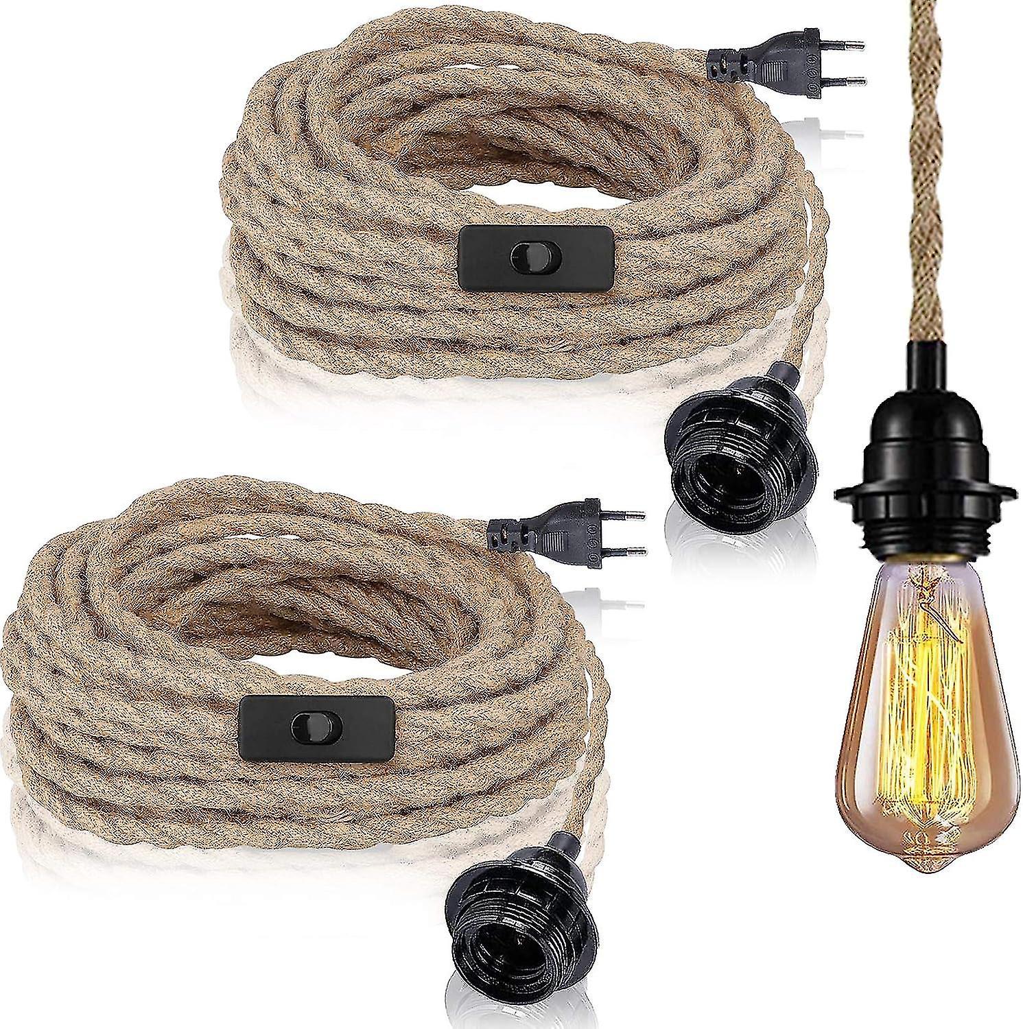 Set Aus 2 Pendelleuchten Mit Schalter, 4,5 M Hanfkabel, E27-fassung Für Eingangsbereich, Küche, Esstisch, Bar (leuchtmittel Nicht Enthalten)