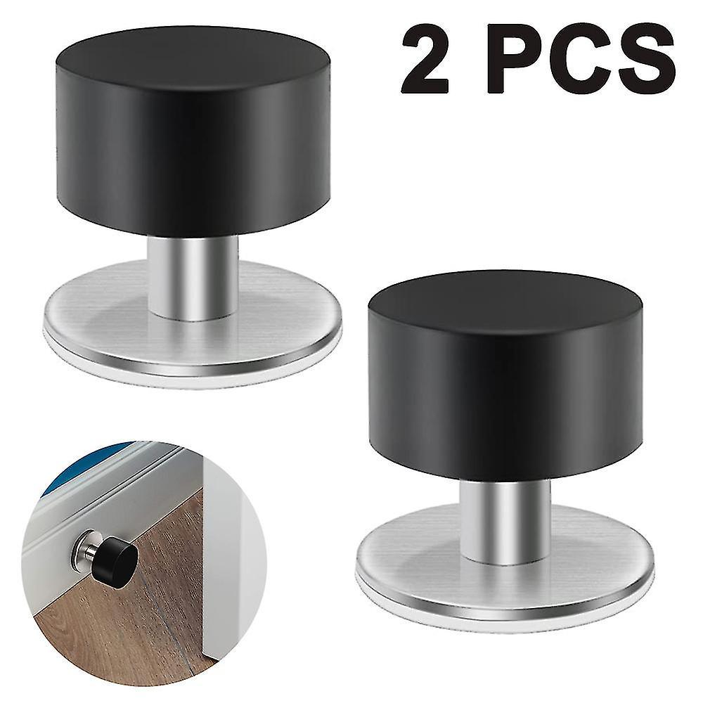 Set Mit 2 Türstoppern Inklusive Zusätzlicher Aufkleber, Selbstklebende Türstopper Aus Schwarzem Gummi Und Edelstahl - Robuste, Akustische Türstopper Für Zuhause (schwarz)