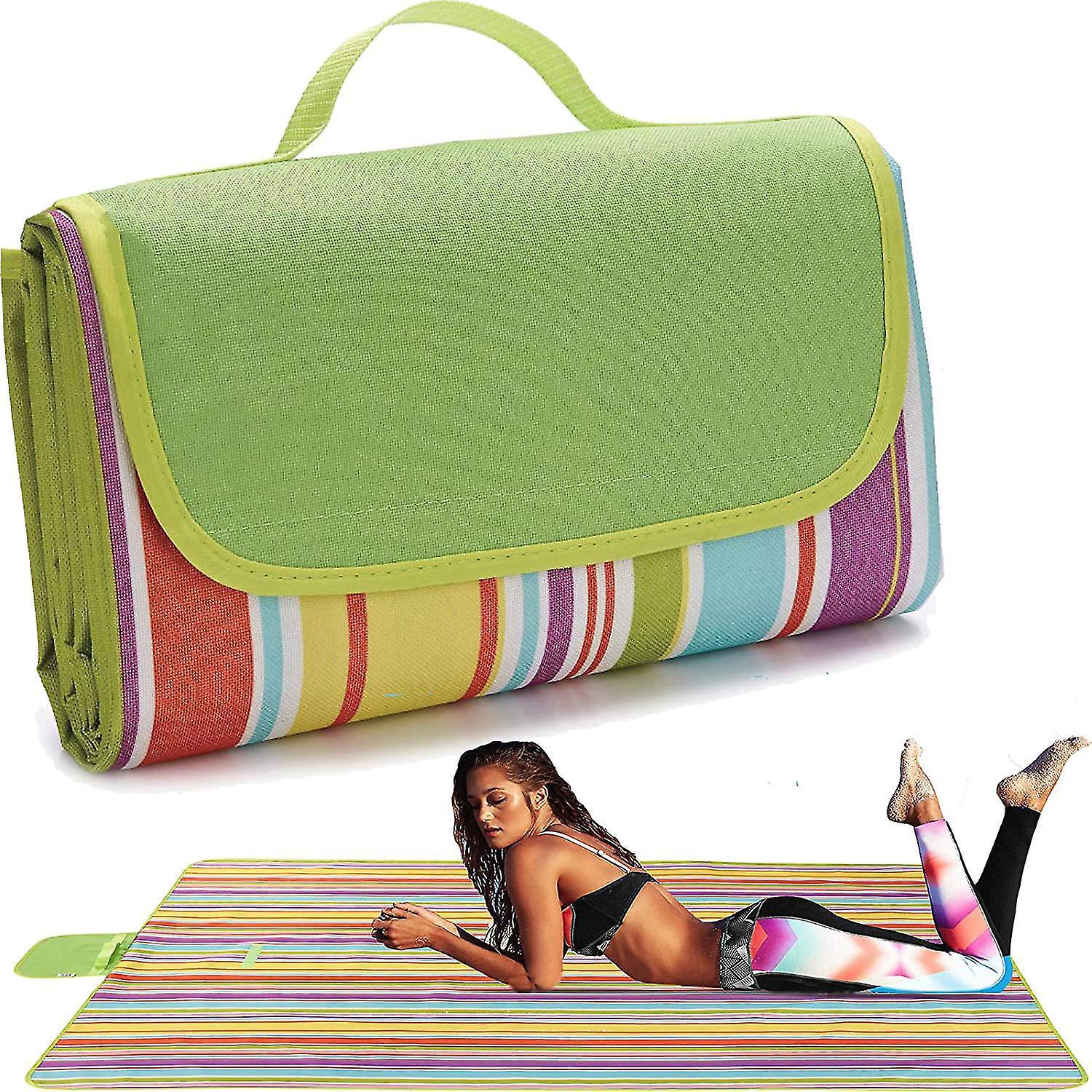 Stranddecke, Picknickdecke, Extra Große Outdoor-matte, Wasser- Und Sandabweisend, Leichte Campingdecke, Faltbar Und Tragbar, Passend Zu Bunten Streifen