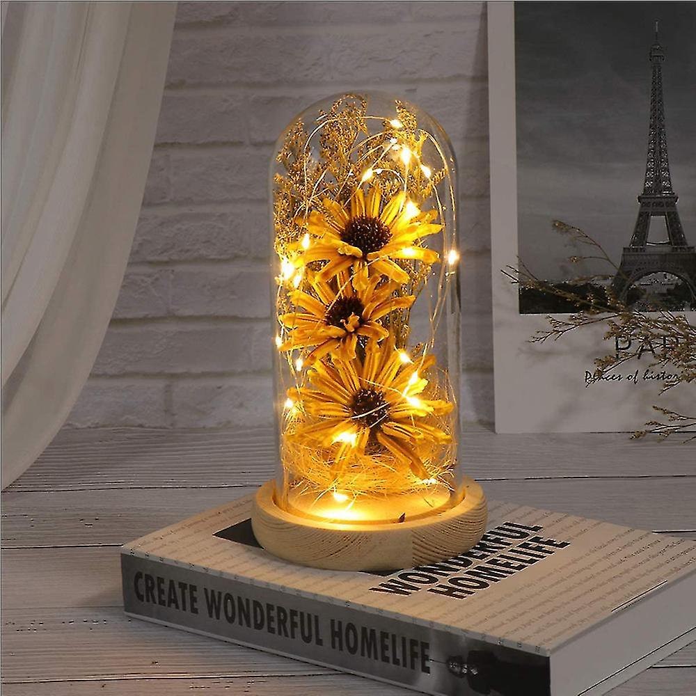 Verzauberte Blumenlampe, Künstliche Sonnenblume Unter Einer Glaskuppel, Led-lampe