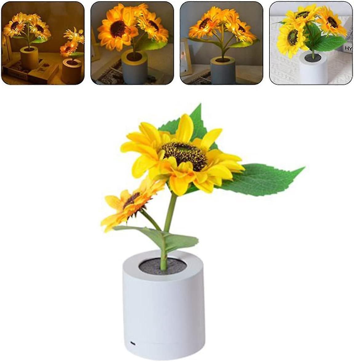 Sonnenblumenlampe, Led-tischleuchte Mit 2 Oder 3 Leuchten, Künstliches Blumen-nachtlicht, Wiederaufladbares Led-nachtlicht Mit Sonnenblumenmotiv (usb), Tab2 Sonnenblumen-nachtlicht Mit 2 Leuchten