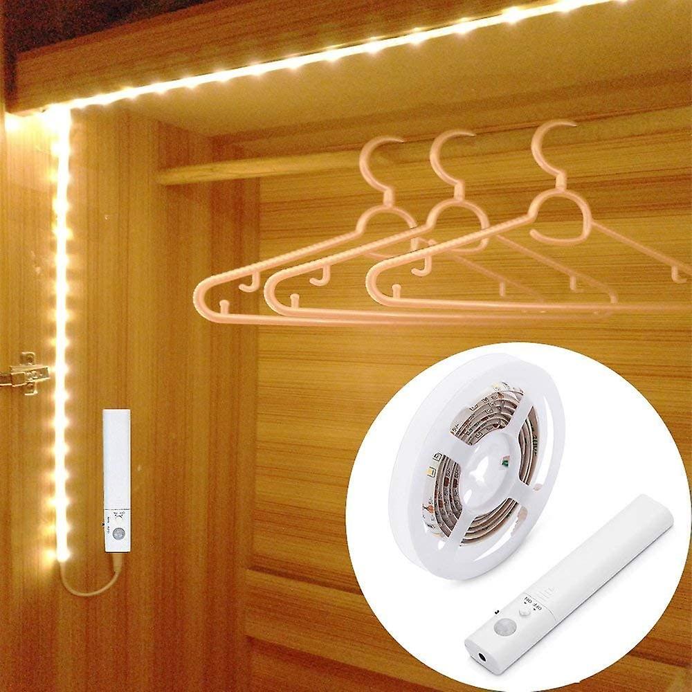 Bewegungsaktivierter Nachtlichtstreifen, 45 Leds, 2 M, Batteriebetrieben, Für Schränke, Kleiderschränke, Treppenhäuser, Flure Und Abstellräume