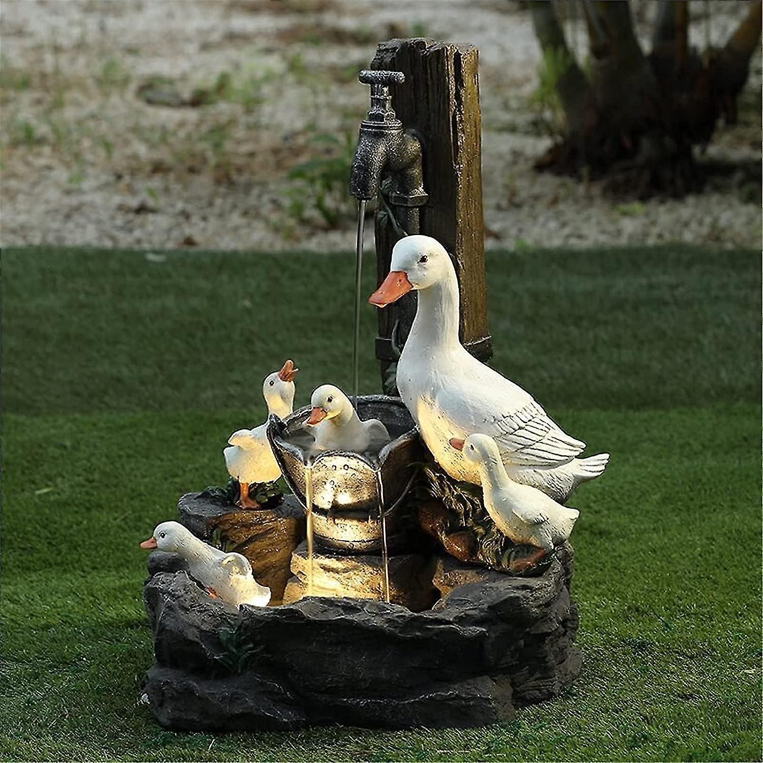 Solarbrunnen Mit Einer Familie Von Harzenten, Entenförmige Wasserbrunnenstatue, Gartendekoration, Außenbrunnen Für Die Landschaftsgestaltung Oder Den Hinterhof (enten)