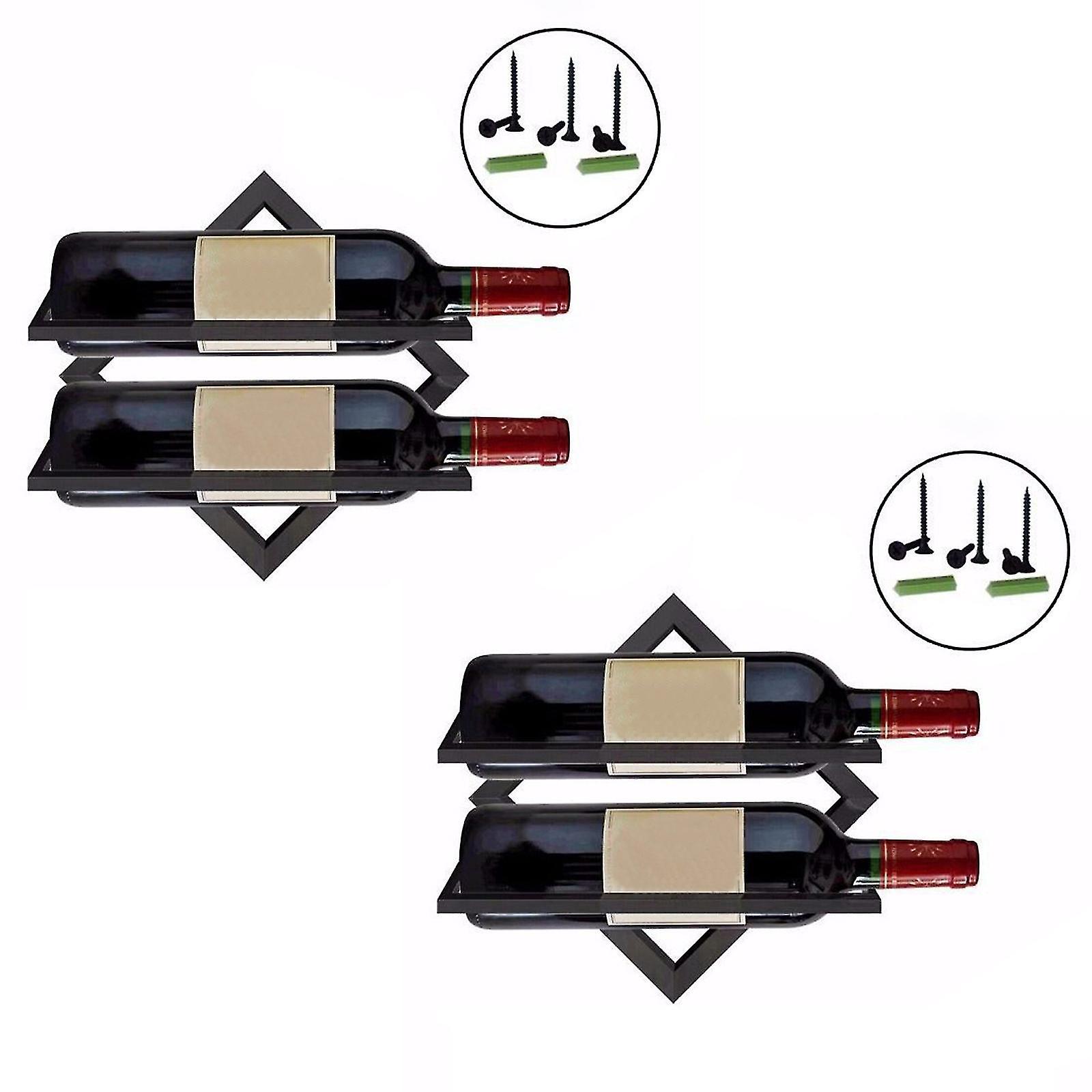 Set Mit 2 Wand-weinregalen Aus Metall, 26,7 X 26,7 Cm (10,5 X 10,5 Zoll), Ausstellungsregal Für Zuhause, Küche Oder Bar – Schwarz