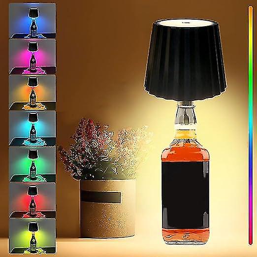 Wiederaufladbare Led-tischleuchte, Dimmbare Led-tischleuchte, Kabellose Led-flaschenleuchte, Dimmbare Touch-flaschenleuchte, Rgb-farben, Schwarz