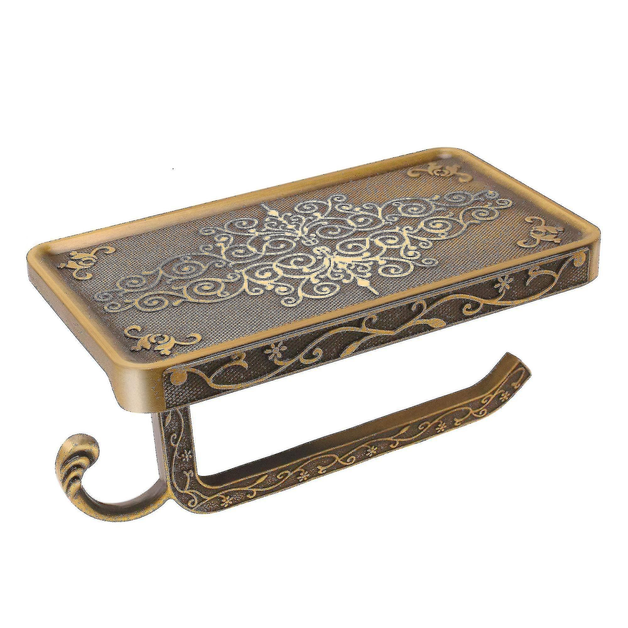 Wandmontierter Toilettenpapierhalter Mit Telefonablage, Rostfreier Toilettenpapierspender Aus Aluminium (antikmessing), Gold