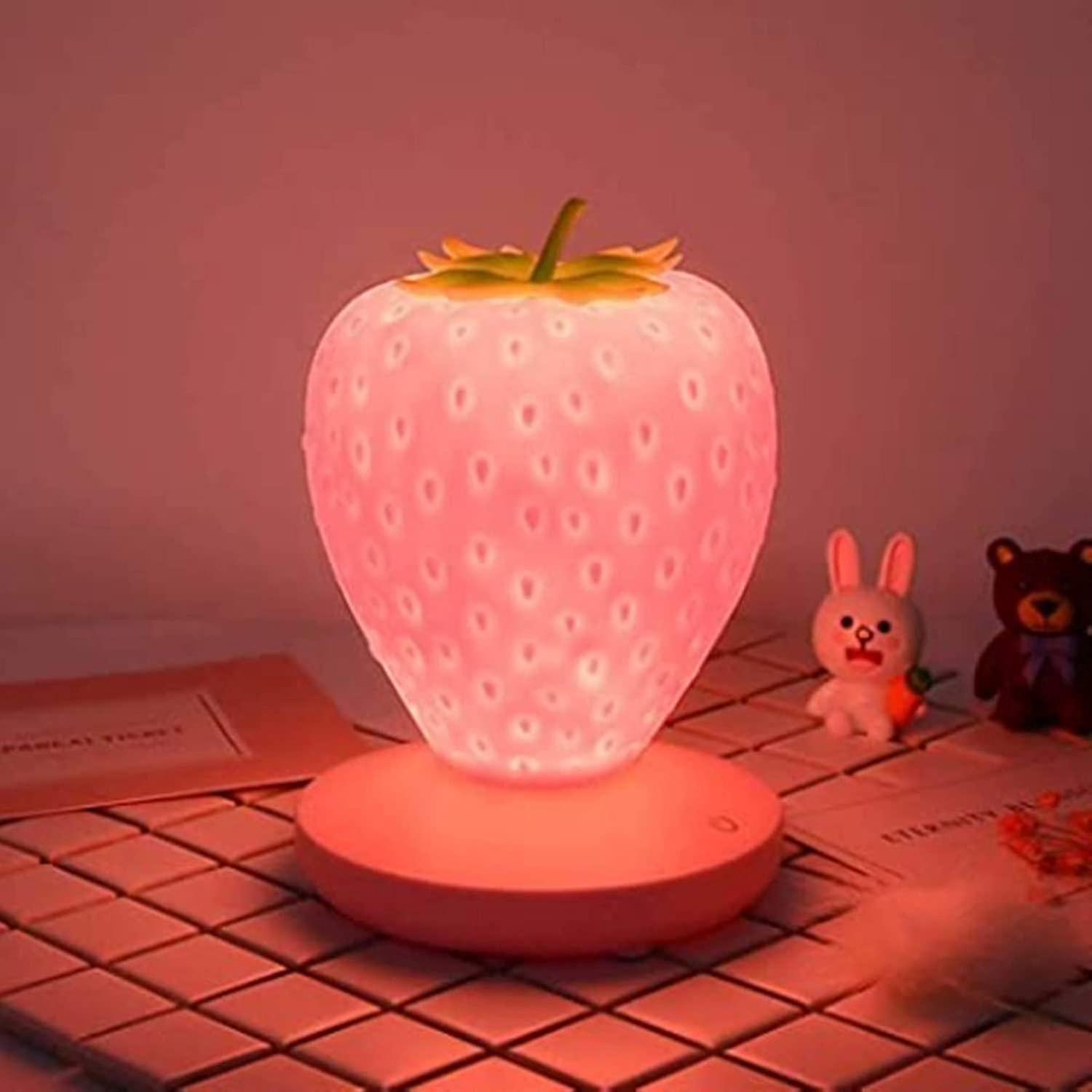 Erdbeerlampe Fürs Kinderzimmer, Niedliches Led-nachtlicht, Farbwechselnde Nachttischlampe, 3 Modi, Weiß