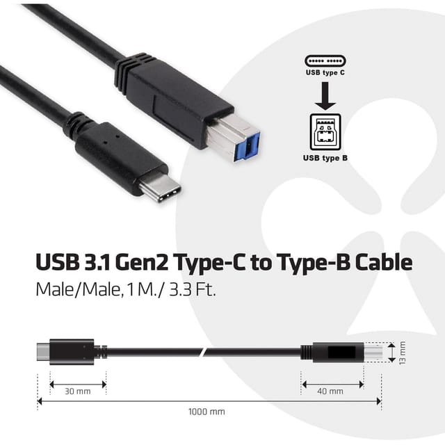 Club 3D - USB-C cable - 24 pin USB-C to USB Type B - 1 m