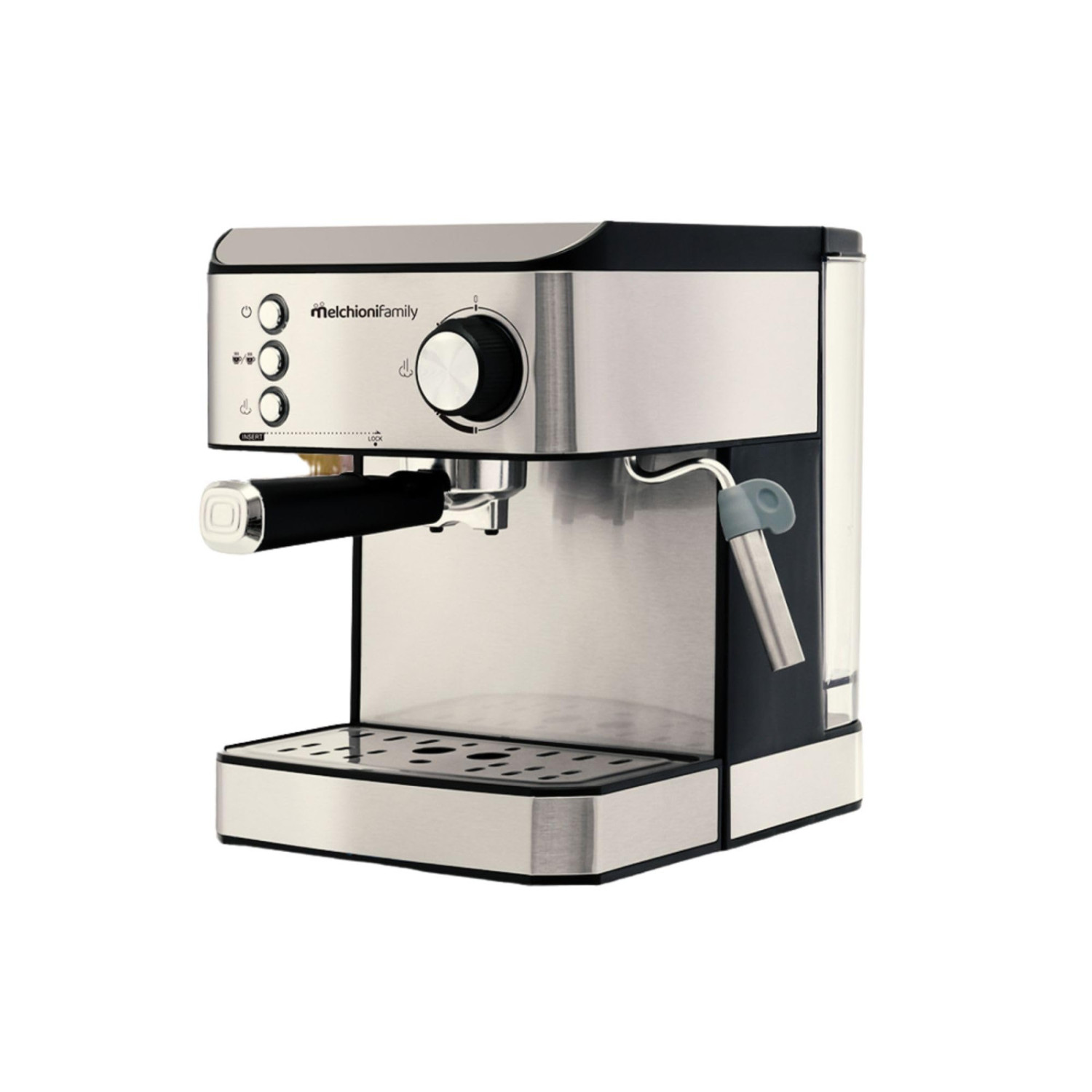 Melchioni Family Kaffee Maschine 3 In 1 Robusta Plus - E.s.e.-kapseln, Nespresso-kapseln Und Gemahlener Kaffee, 20 Bar Pumpe, 1,6 L Tank, Cappuccinatore, Edelstahl, Silber