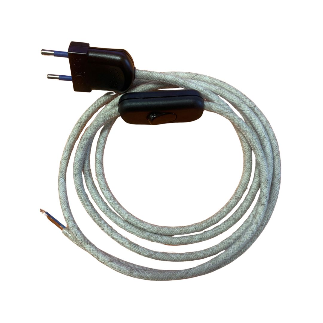 Textilkabel Mit Schalter Und Stecker, Länge 2 M, 2x0,75 Mm Leinen
