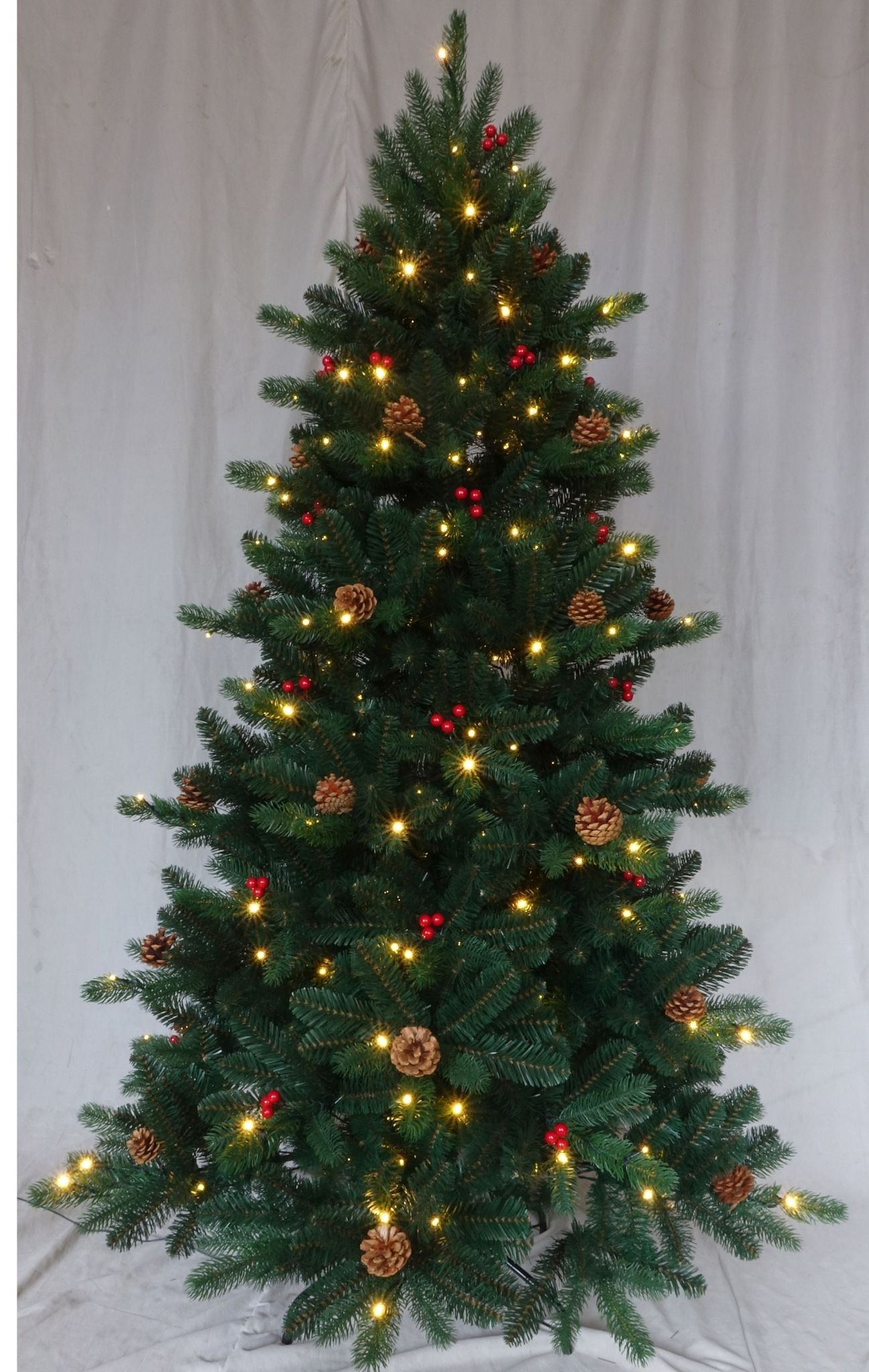 Led-weihnachtsbaum Mit Zapfen Und Roten Kugeln 180 Cm